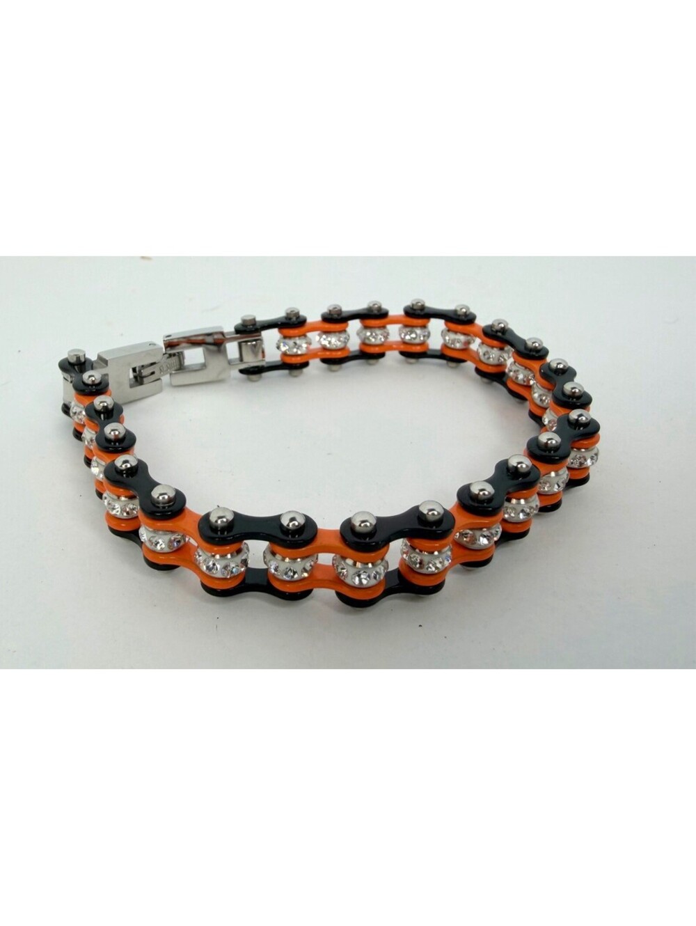 Black Orange Motorcycle Mini Bike Chain Stainless Steel Bracelet